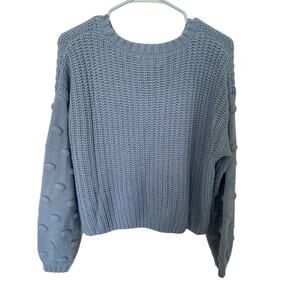 Jessica Simpson Cottagecore Boho Crewneck Knitted Puff Sleeve Sweater